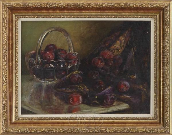 Still Life With Plums Oil Painting by Mariano Benlliure Y Gil