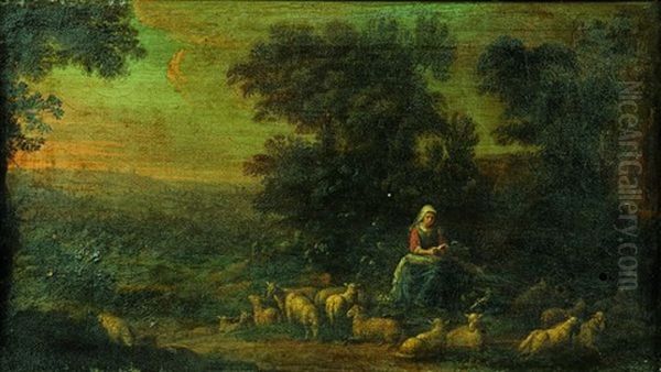 Sainte Genevieve Gardant Les Moutons Oil Painting by Hendrick Frans van Lint