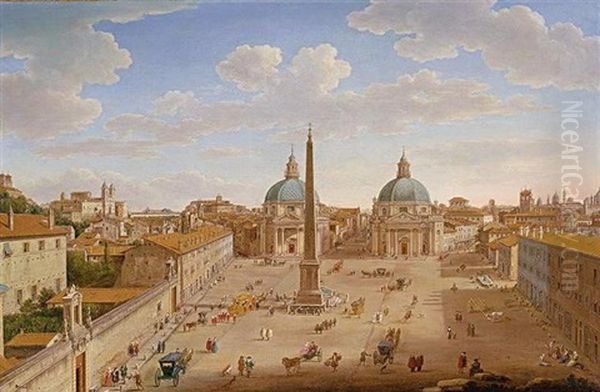 The Piazza Del Popolo, Rome Oil Painting by Hendrick Frans van Lint