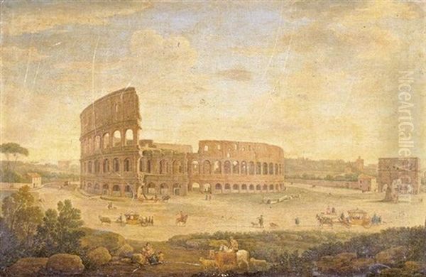 View Of The Colosseum And The Arch Of Constantine, Rome Oil Painting by Hendrick Frans van Lint