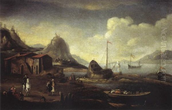 Scene De Port Anime De Marchands Oil Painting by Hendrick Frans van Lint