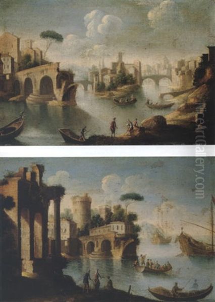 Capriccio Views Of The Tiber, With The Ponte Rotto Oil Painting by Hendrick Frans van Lint