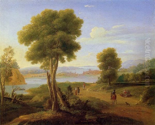 Figures In An Extensive Southern Landscape Oil Painting by Hendrick Frans van Lint