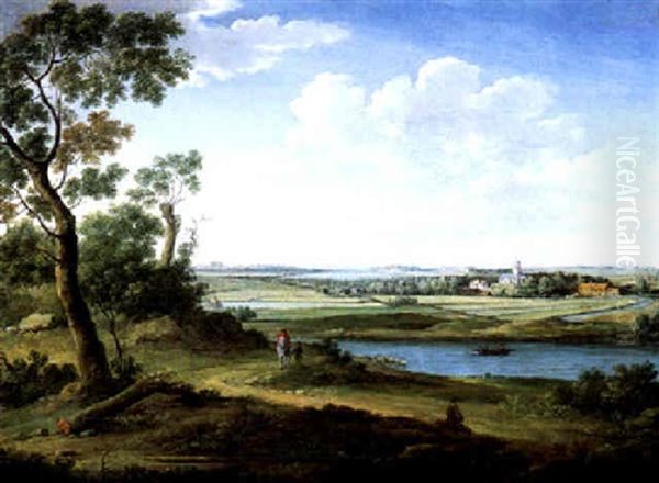 Weite Ideale Landschaft Mit Reiter Und Fussganger Auf Einem Weg Im Vordergrund Oil Painting by Hendrick Frans van Lint