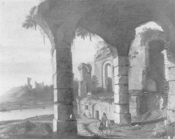 Ruines Antiques Animees De Cavaliers Et De Promeneurs Oil Painting by Hendrick Frans van Lint