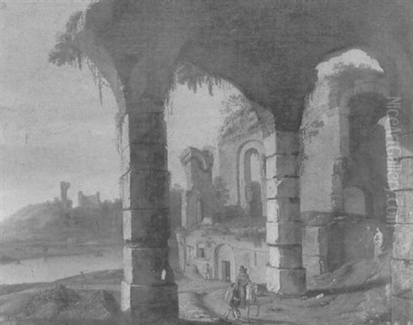 Ruines Antiques Animees De Cavaliers Et Promeneurs Oil Painting by Hendrick Frans van Lint