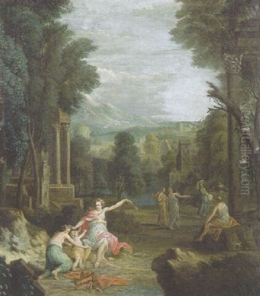 Diana Punishing Cupid, In A Landscape Oil Painting by Hendrick Frans van Lint