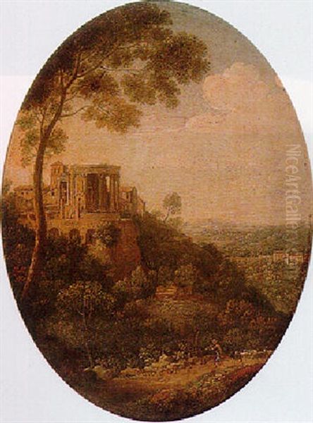 A View Of The Temple Of Vesta At Tivoli Oil Painting by Hendrick Frans van Lint