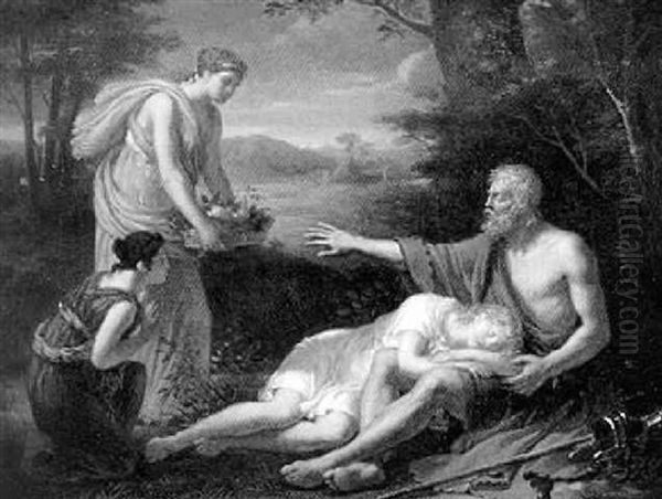 Der Blinde Oedipus Mit Seiner Tochter Antigone Im Walde Der Eumeniden Oil Painting by Hendrick Frans van Lint