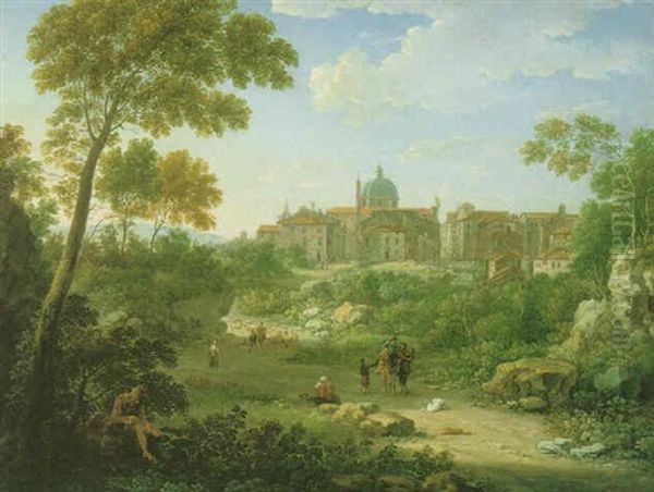 A View Of Ronciglione Near Rome Oil Painting by Hendrick Frans van Lint