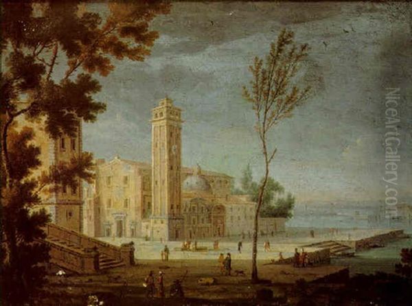 A Town In The Veneto With Figures Promenading On A Quay Oil Painting by Hendrick Frans van Lint