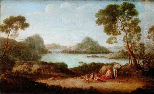 Paysage Imaginaire De La Campagne Italienne Anime De Personnages Oil Painting by Hendrick Frans van Lint