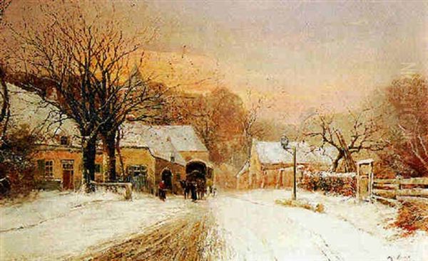 Ruelle Bruxelloise Animee En Hiver Oil Painting by Hendrick Frans van Lint