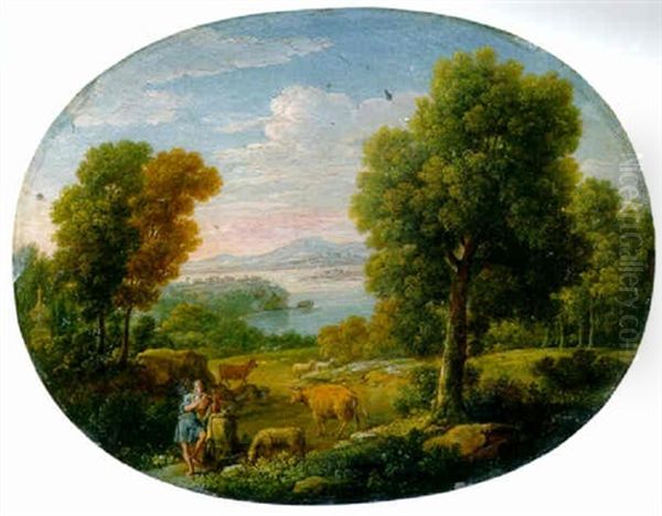 An Extensive River Landscape With A Shepherd Playing The Flute Oil Painting by Hendrick Frans van Lint