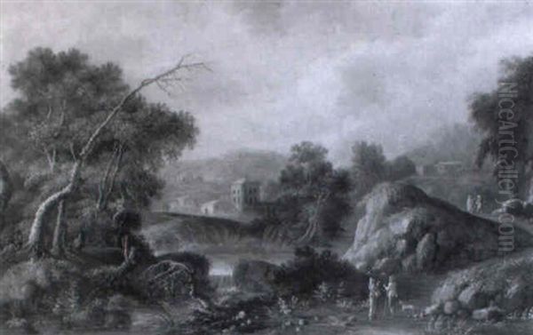 Paysage De La Campagne Romaine Anime De Promeneurs Oil Painting by Hendrick Frans van Lint