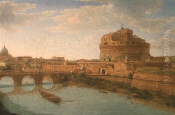 Rome: A View Of The Castel Sant'angelo And The Vatican Beyond Oil Painting by Hendrick Frans van Lint