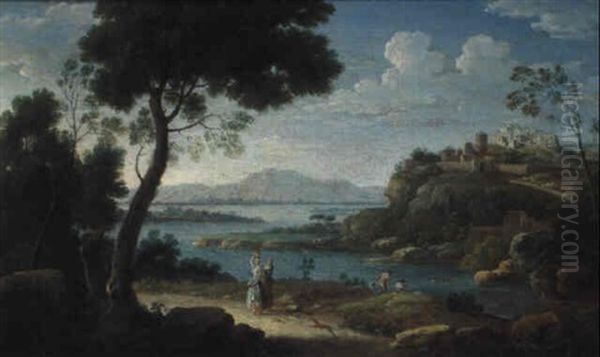 Paesaggio Con Bagnanti Oil Painting by Hendrick Frans van Lint