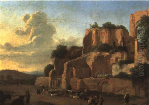 Veduta Delle Rovine Del Palatino Verso Il Circo Massimo Oil Painting by Hendrick Frans van Lint