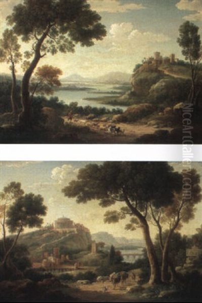 Extensive Italianate River Landscape With A Fortified Town And A Shepherd Oil Painting by Hendrick Frans van Lint