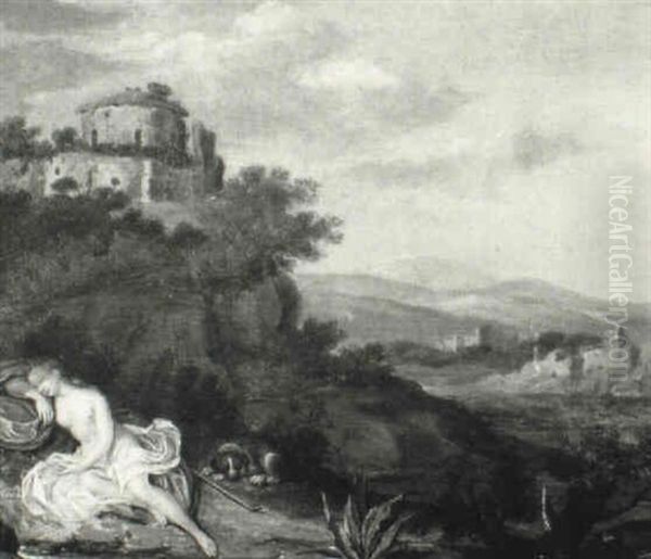 Italianate Landscape With Diana Sleeping By A Pool Oil Painting by Hendrick Frans van Lint