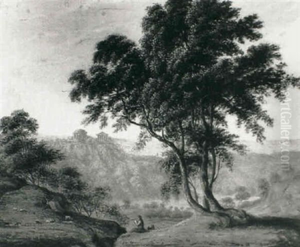 An Italianate Landscape With A Shepherd Boy Piping To Sheep Oil Painting by Hendrick Frans van Lint