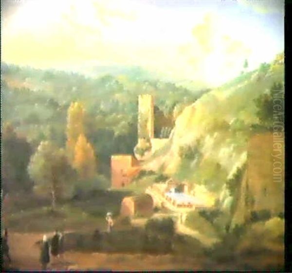 Vue D'un Lavoir Antique Oil Painting by Hendrick Frans van Lint