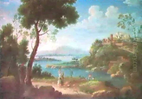 Paesaggio Costiero Con Borgo Murato E Figure Oil Painting by Hendrick Frans van Lint