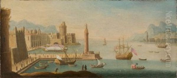 Italienische Kustenlandschaft Mit Hafen Oil Painting by Jacob van Lint