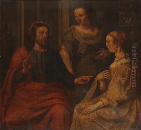 Christ In The House Of Mary And Martha Oil Painting by Peter Van Lint