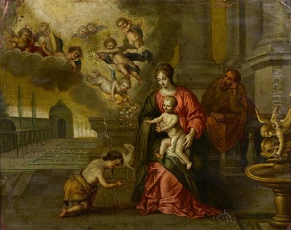 La Sainte Famille Avec Les Anges Et Le Jeune Saint Jean-baptiste Oil Painting by Peter Van Lint