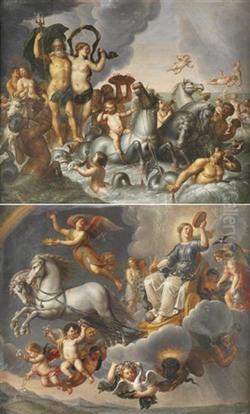 Allegorie De L'eau Ou Le Triomphe De Neptune Et D'amphitrite (+ Allegorie De L'air Ou Le Char De Junon; Pair) Oil Painting by Peter Van Lint