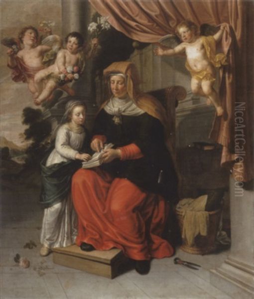 The Education Of The Virgin Oil Painting by Peter Van Lint