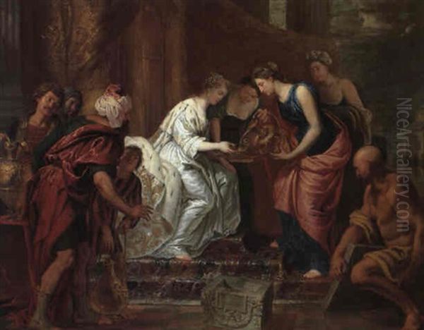 Artemisia Mourning The Death Of Her Husband, Mausolus Oil Painting by Peter Van Lint