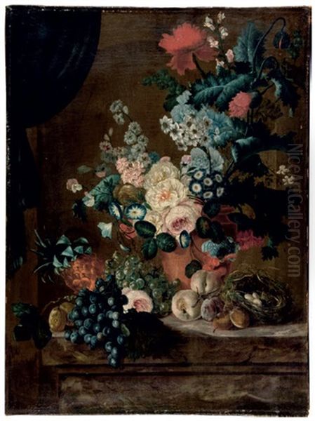 Stilleben Mit Blumen Und Fruchten Oil Painting by Jacobus Linthorst