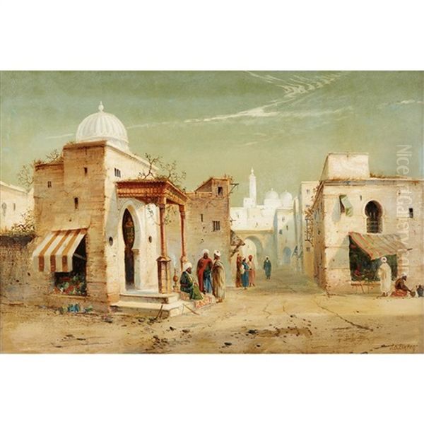 Middle Eastern Scene Oil Painting by James Dromgole Linton