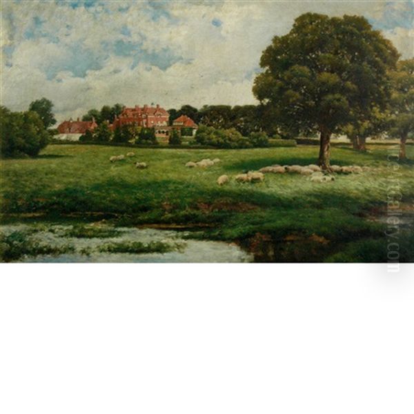 Sheep In The Pasture, Said To Be New House Park, St. Albans Oil Painting by James Dromgole Linton