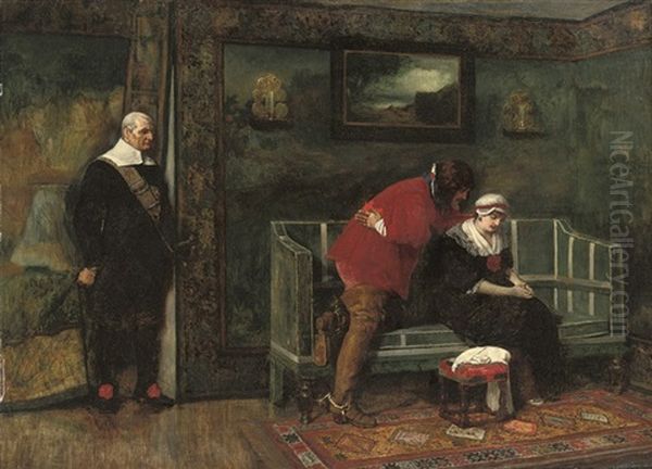 Major Ralph Bridgenorth Interrupts An Encounter Between His Daughter Alice And Julian Peveril Oil Painting by James Dromgole Linton