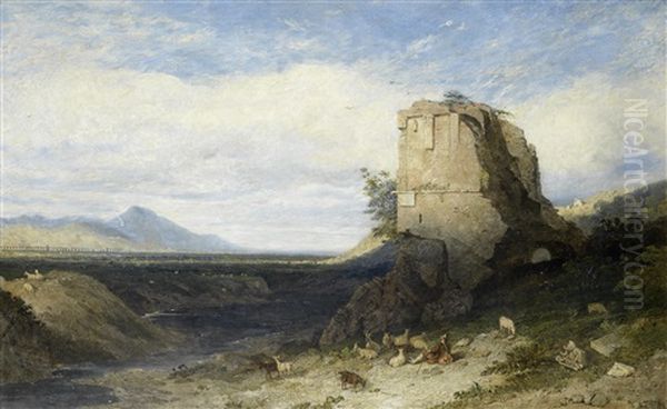 The Temple Of Female Fortune With The Acqua Felice Oil Painting by William Linton