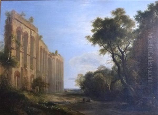 An Italian Capriccio Oil Painting by William Linton