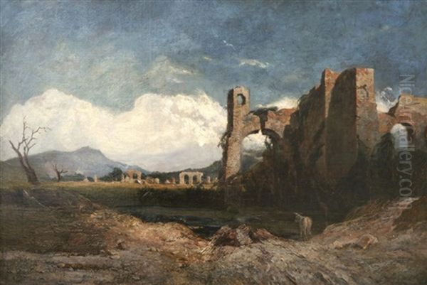 Italienische Ruinenlandschaft Oil Painting by William Linton