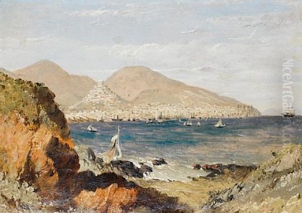 The Harbor Of Syra From The Lazaretto Point Oil Painting by William Linton