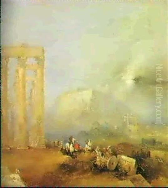 The Acropolis From The Olympieum Oil Painting by William Linton