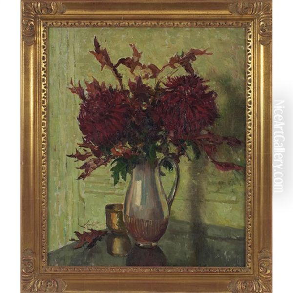 Dark Red Chrysanthemums by Edward Barnard Lintott