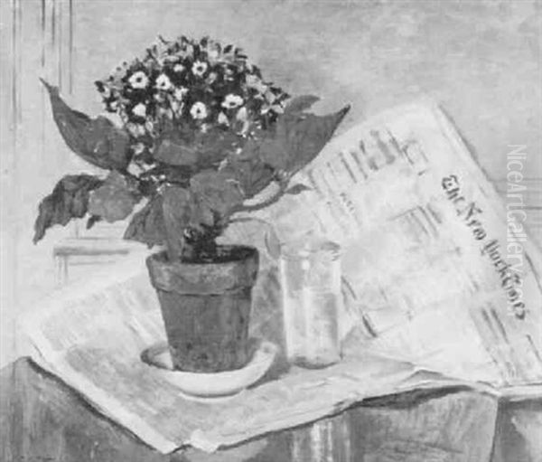 Cineraria And New York Times Oil Painting by Edward Barnard Lintott