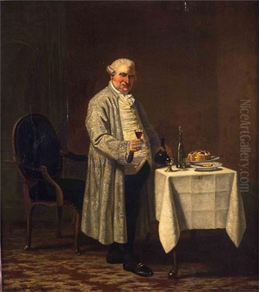 Adeliger Herr Beim Wein Trinken Oil Painting by Frederik Lintz