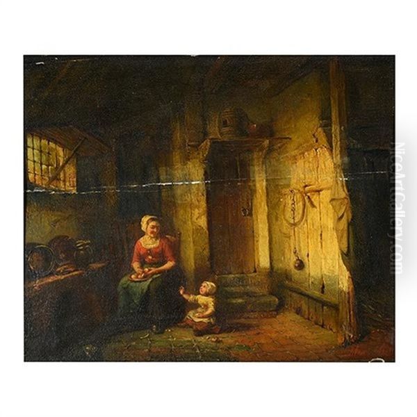 Interior Scene, Mother And Child Oil Painting by Alexander Louis Lion