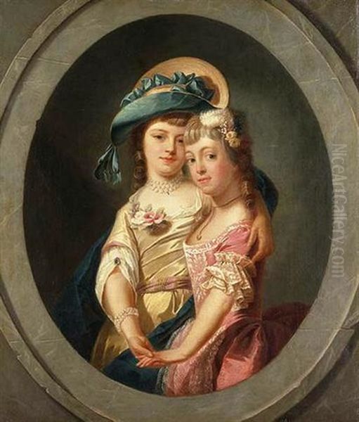 Portrait Of Miss Lucy And Miss Frances Carpenter Oil Painting by Pierre Joseph Lion