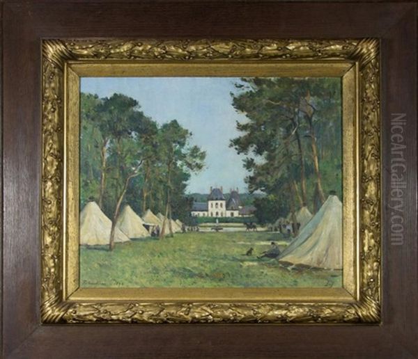 Camp De Soldats Pres Du Chateau De Fontainebleau Oil Painting by Paul Louis Frederic Liot