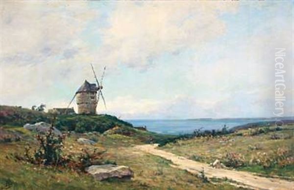 Summer Landscape With A Mill Oil Painting by Paul Louis Frederic Liot