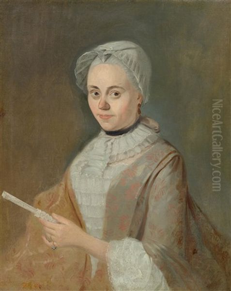 Portrait Of A Lady With Fan Oil Painting by Jean Etienne Liotard